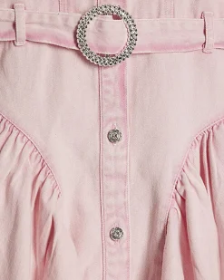 Girls Pink Denim Prom Shirt Dress