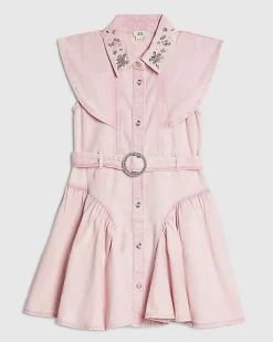 Girls Pink Denim Prom Shirt Dress