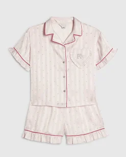 Girls Pink Embellished Satin Pyjamas Set