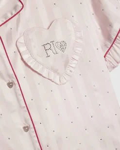 Girls Pink Embellished Satin Pyjamas Set