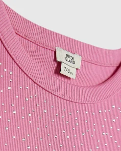 Girls Pink Embellished T-Shirt