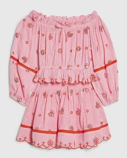 Girls Pink Embroidered Mirror Skirt Set