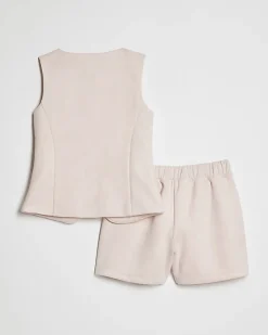 Girls Pink Faux Suede Waistcoat Set