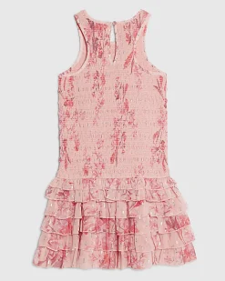 Girls Pink Floral Chiffon Hem Dress
