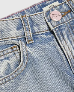 Girls Pink Floral Embroidered Straight Jeans