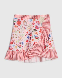 Girls Pink Floral Print Swim Skirt