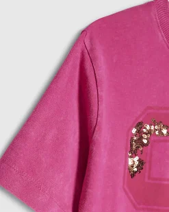 Girls Pink Floral Sequin 92 T-Shirt