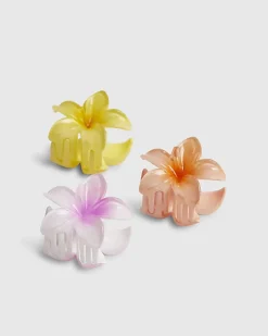 Girls Pink Flower Pack Of 3 Hair Claw Clips