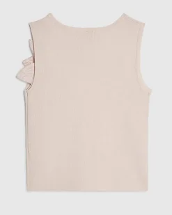 Girls Pink Flower Trim Knitted Top