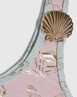 Girls Pink Foil Shell Asymmetric Bikini Set