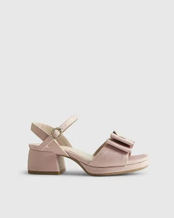 Girls Pink Glitter Bow Heeled Sandals