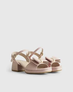 Girls Pink Glitter Bow Heeled Sandals