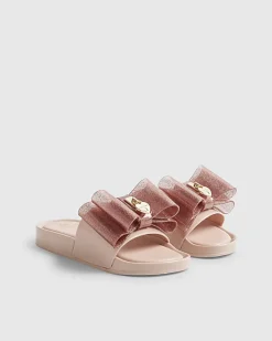 Girls Pink Glitter Bow Sliders