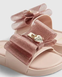 Girls Pink Glitter Bow Sliders