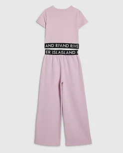 Girls Pink Graffiti Wide Leg Trousers Set