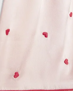 Girls Pink Heart Embroidered Satin Pyjamas