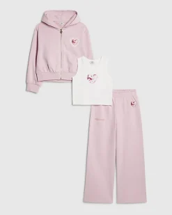 Girls Pink Heart Graphic Hoodie Set