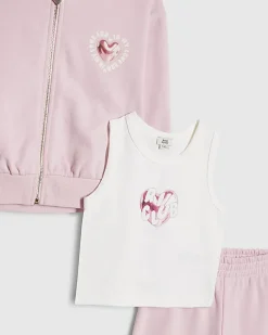Girls Pink Heart Graphic Hoodie Set