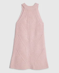 Girls Pink Knitted Diamante Dress