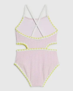 Girls Pink Lemon Cut Out Swimsuit