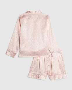 Girls Pink Leopard Satin Pyjamas Set