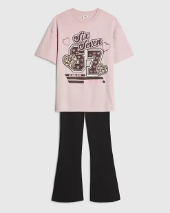 Girls Pink Leopard Six Seven Kick Flare Set