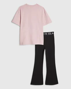 Girls Pink Leopard Six Seven Kick Flare Set