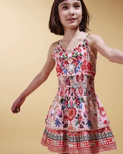 Girls Pink Mexicana Floral Mini Beach Dress