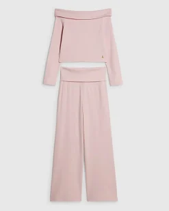 Girls Pink Off Shoulder Top Set