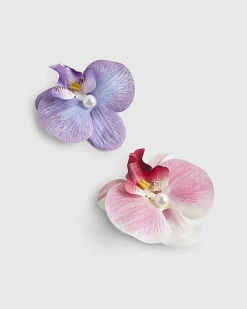 Girls Pink Orchid Flower Pack Of 2 Hair Clips