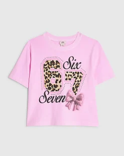 Girls Pink Oversized Six Seven T-Shirt
