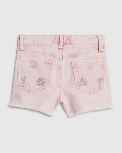 Girls Pink Palm Tree Embellished Shorts