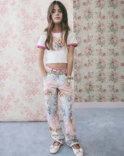 Girls Pink Patchwork Straight Leg Jeans