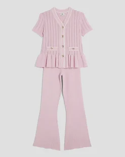 Girls Pink Peplum Waistcoat Set