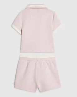 Girls Pink Polo Shirt And Shorts Set