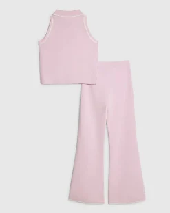 Girls Pink Polo Waistcoat Set