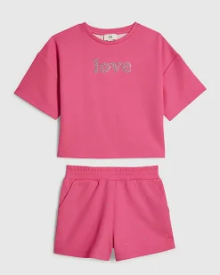 Girls Pink Premium T-Shirt & Shorts Set