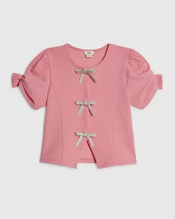 Girls Pink Puff Sleeve Top