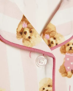 Girls Pink Puppy Button Through Short Pyjamas
