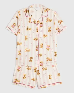 Girls Pink Puppy Button Through Short Pyjamas