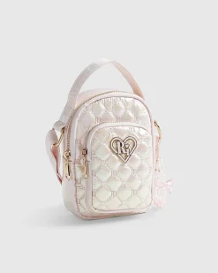 Girls Pink Quilted Heart Cross Body Bag
