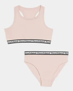 Girls Pink Racer Crop Top and Brief Set