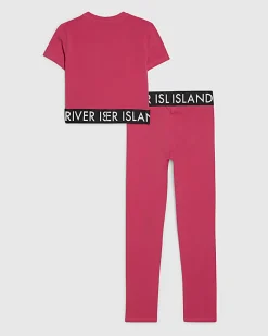 Girls Pink RI Side Stripe Legging Set