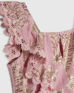 Girls Pink Sea Life Print Top And Skirt Set