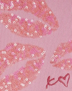 Girls Pink Sequin Lips Tank Top