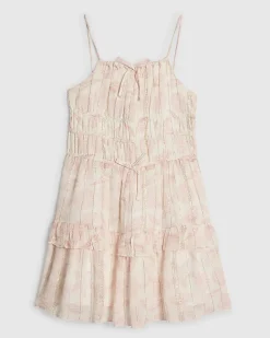 Girls Pink Shell Tiered Shimmer Dress