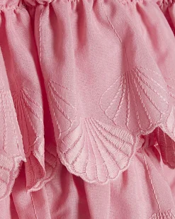 Girls Pink Sleeveless Top And Shell Skirt Set