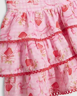 Girls Pink Strawberry Bow Skirt Set