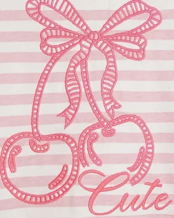 Girls Pink Stripe Cherry Bow T-Shirt