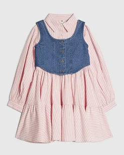 Girls Pink Stripe Hybrid Shirt Dress